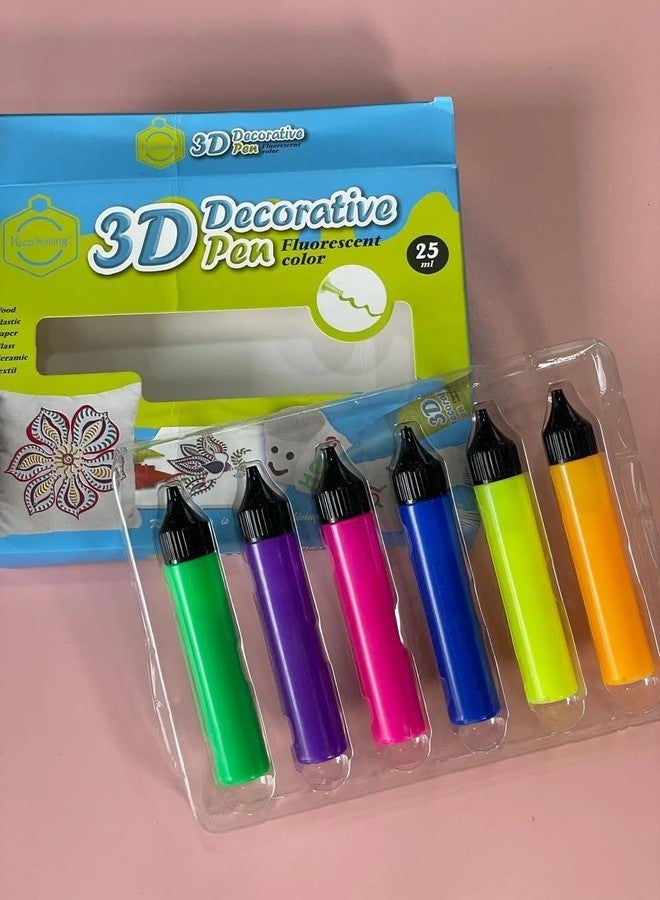 KRAFTMASTERS®3D Decorative Pen Set 25ml Fluorescent Colors Pack of 6 Pieces - Multi Color - Image 5
